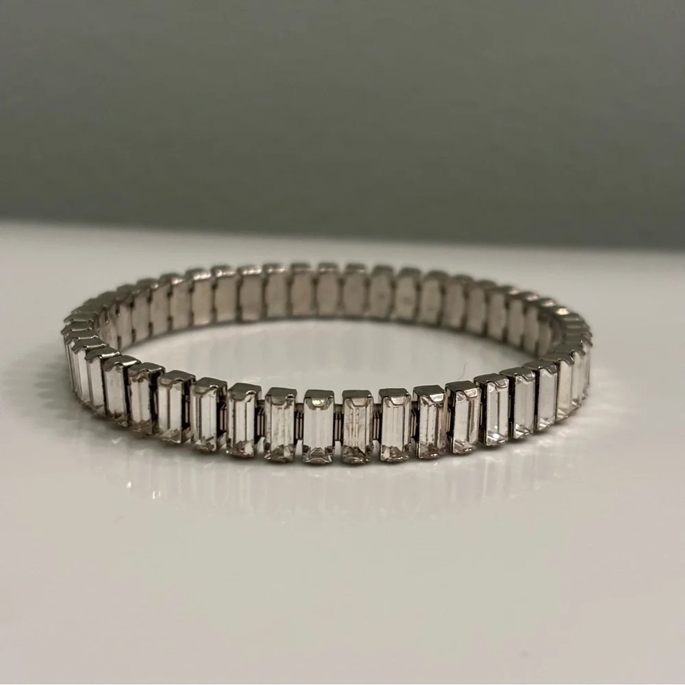 Touchstone Crystal Luxe Silver Night Stretch Bracelet Baguette Crystal - Picture 3 of 10